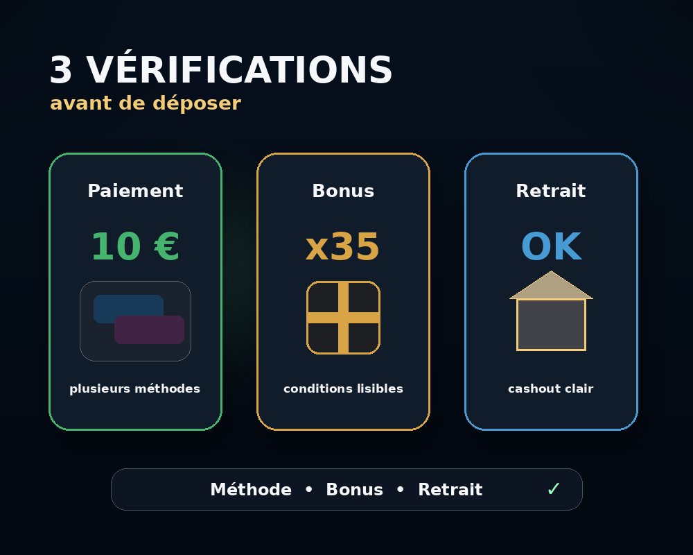 Depot 10 euros - trois verifications